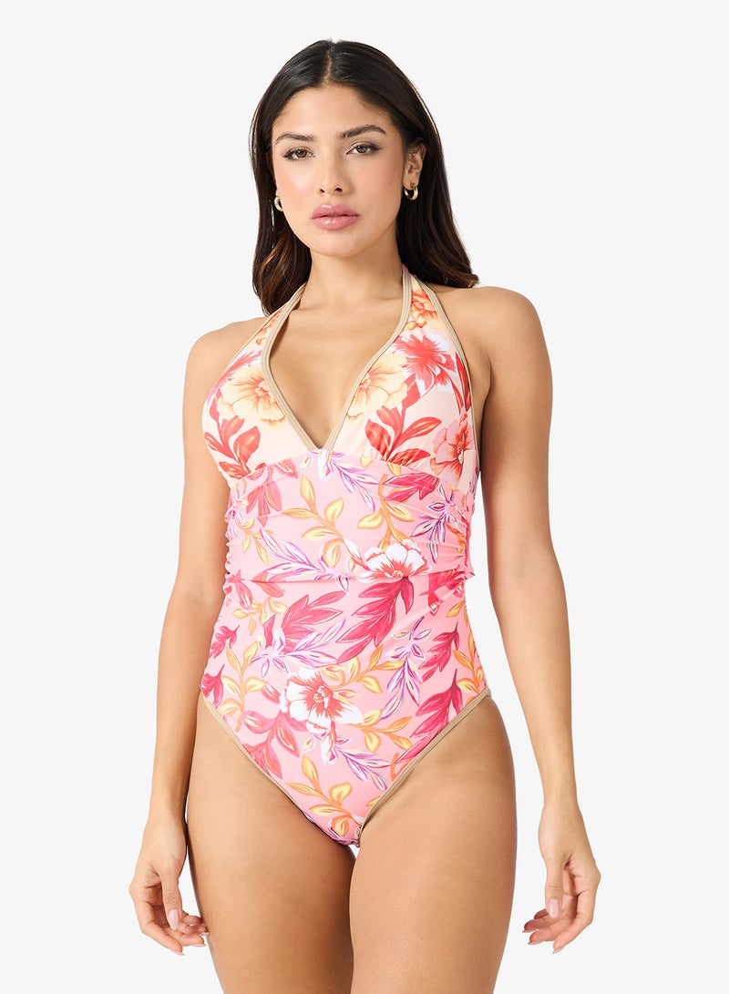 جينجر قطعتان بدلة سباحة بطبعة زهور مع سارونغ تغطية - Image 3